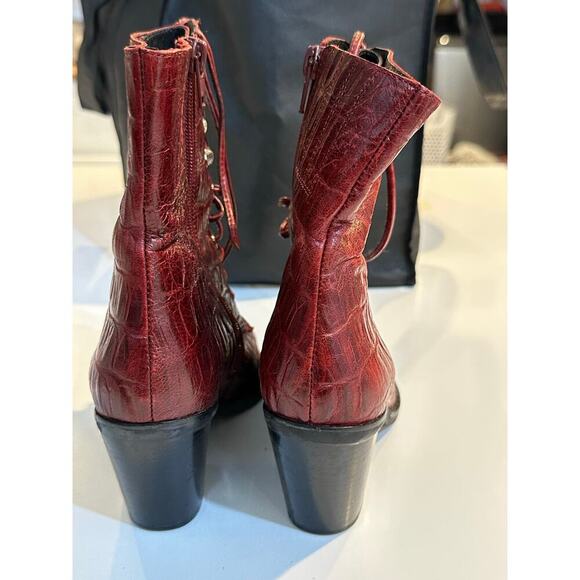 Jeffrey Campbell Red Leather Desperado Lace Up Boots Size 5.5 - Picture 12 of 16
